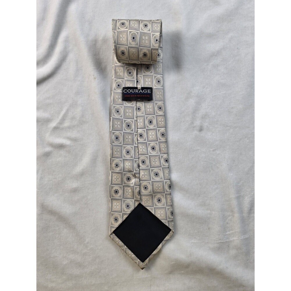 Courage Silver & Grey Geometric Medallion Jacquard Silk Necktie